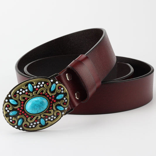 Bead Buckle Leather Belt