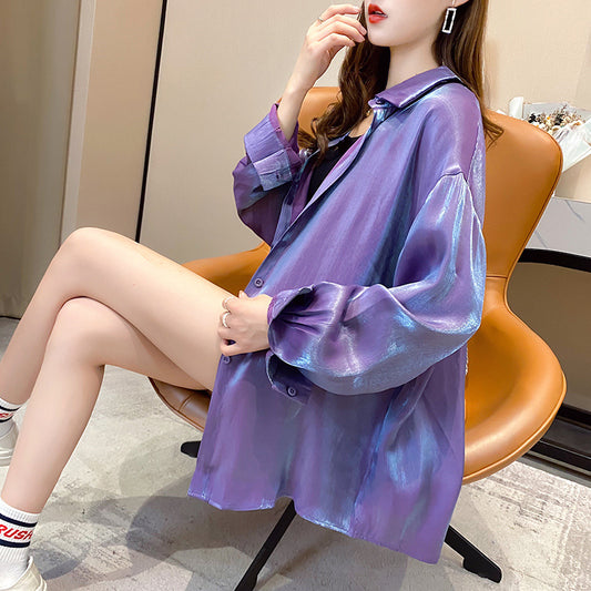 Loose Fitting Shiny Chiffon Shirt