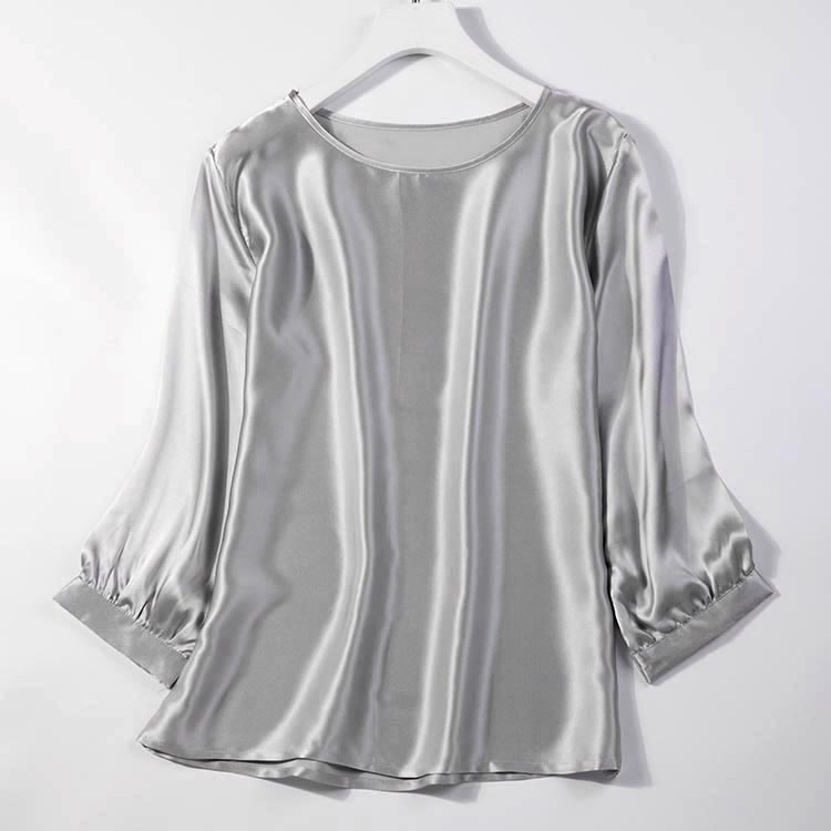 Lantern Sleeve Silkworm Pearl Satin Shirt
