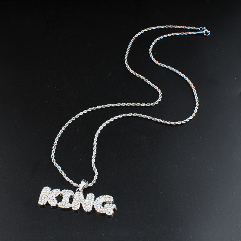 Queen or King Diamond Letter Pendant & Necklace
