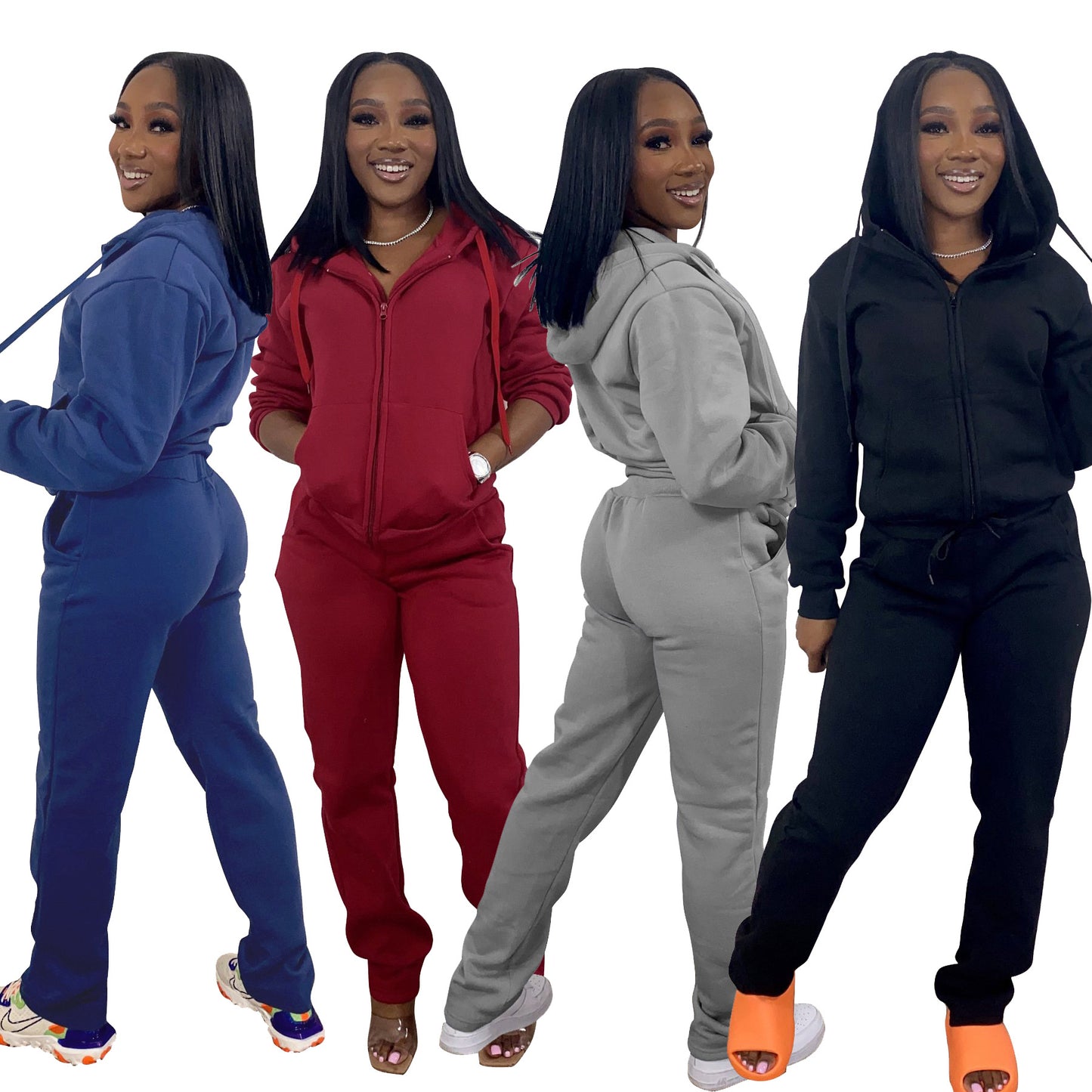 Solid Color Two Piece Sweatsuit w/Hood