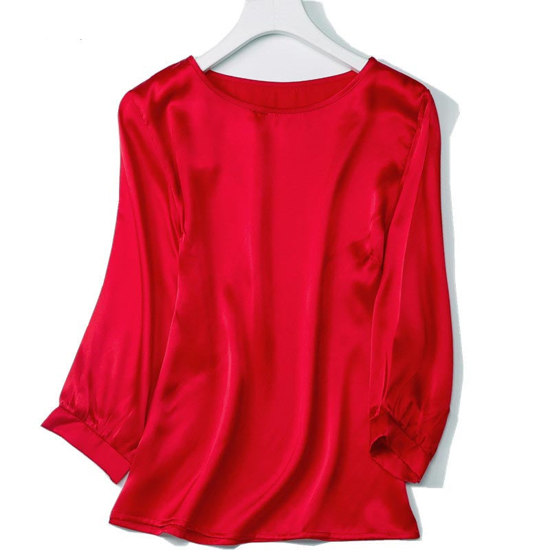 Lantern Sleeve Silkworm Pearl Satin Shirt