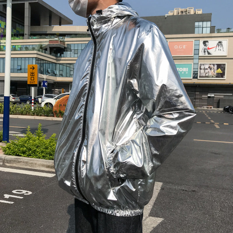 Gold or Silver Hooded Reflective Laser Show Shiny Jacket