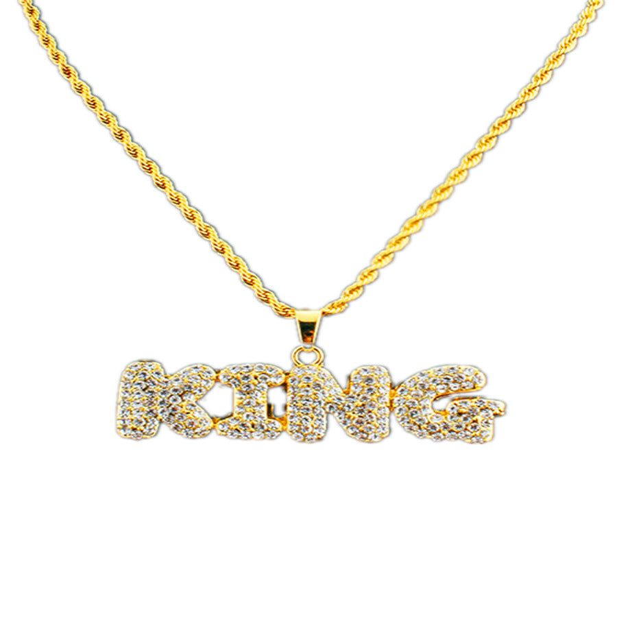 Queen or King Diamond Letter Pendant & Necklace