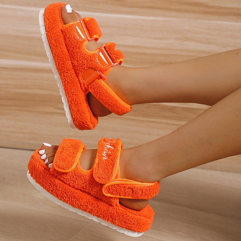 Velcro Plush Platform Sandals