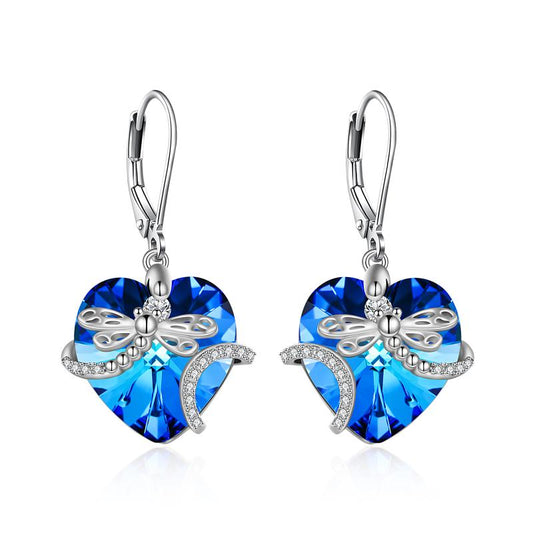 925 Sterling Silver Dragonfly Crystal Pendant Earrings