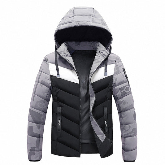 Cotton-padded Color Matching Coat w/Hood