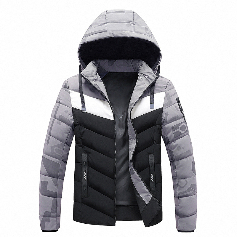Cotton-padded Color Matching Coat w/Hood