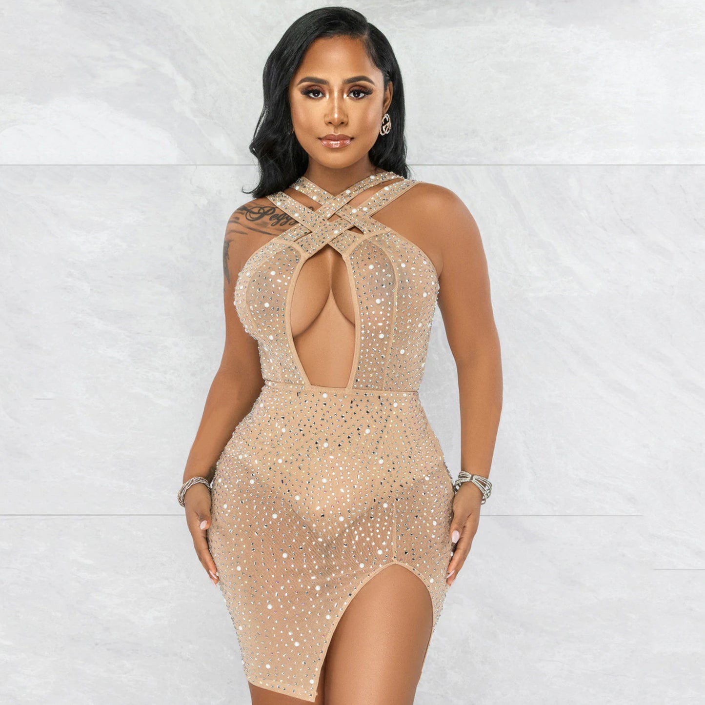 Mesh Diamond Nightclub Dress