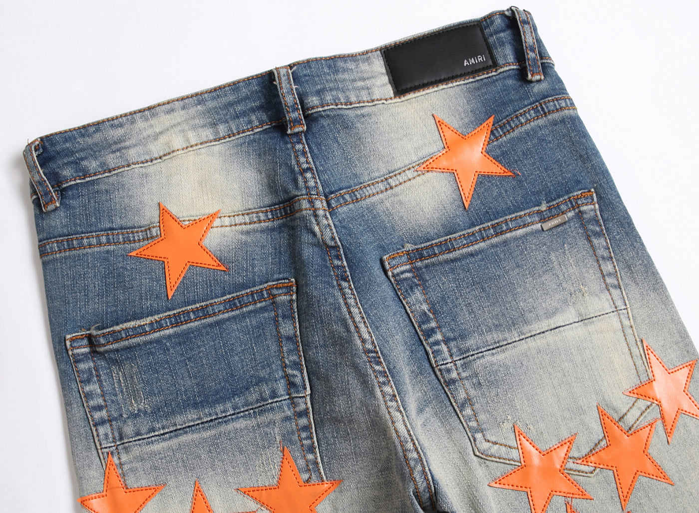 High Street Ripped Style Orange Star Patch Stretch Jeans