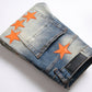 High Street Ripped Style Orange Star Patch Stretch Jeans