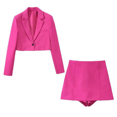 Cropped Blazer and Mini Skirt Two Piece Suit