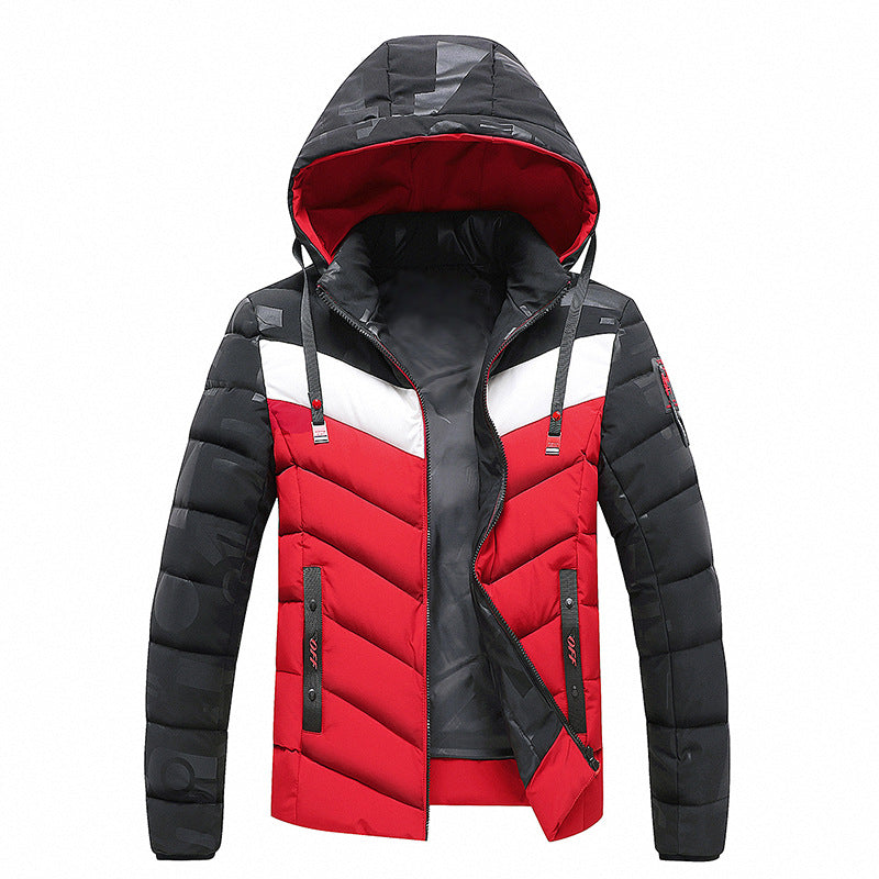 Cotton-padded Color Matching Coat w/Hood