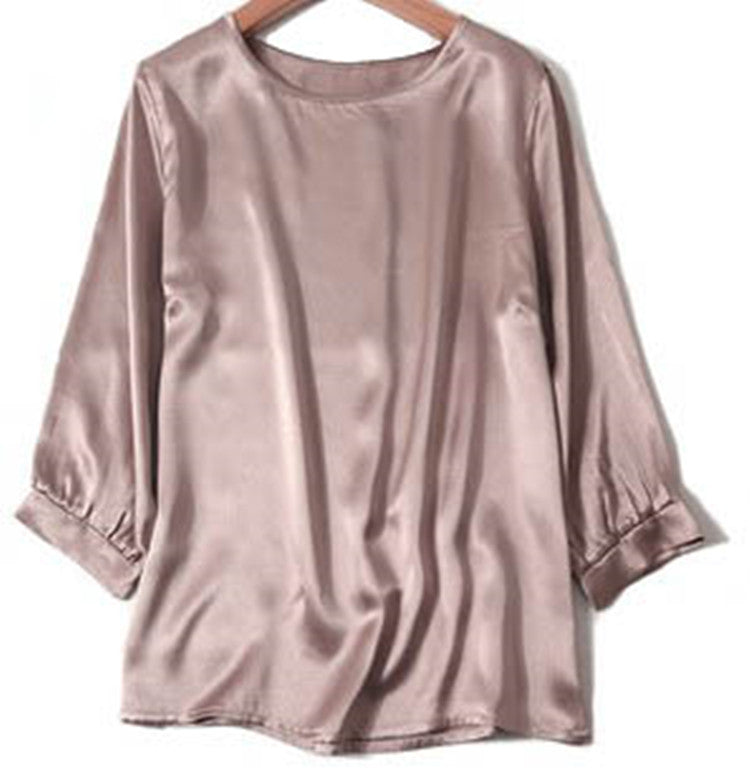 Lantern Sleeve Silkworm Pearl Satin Shirt