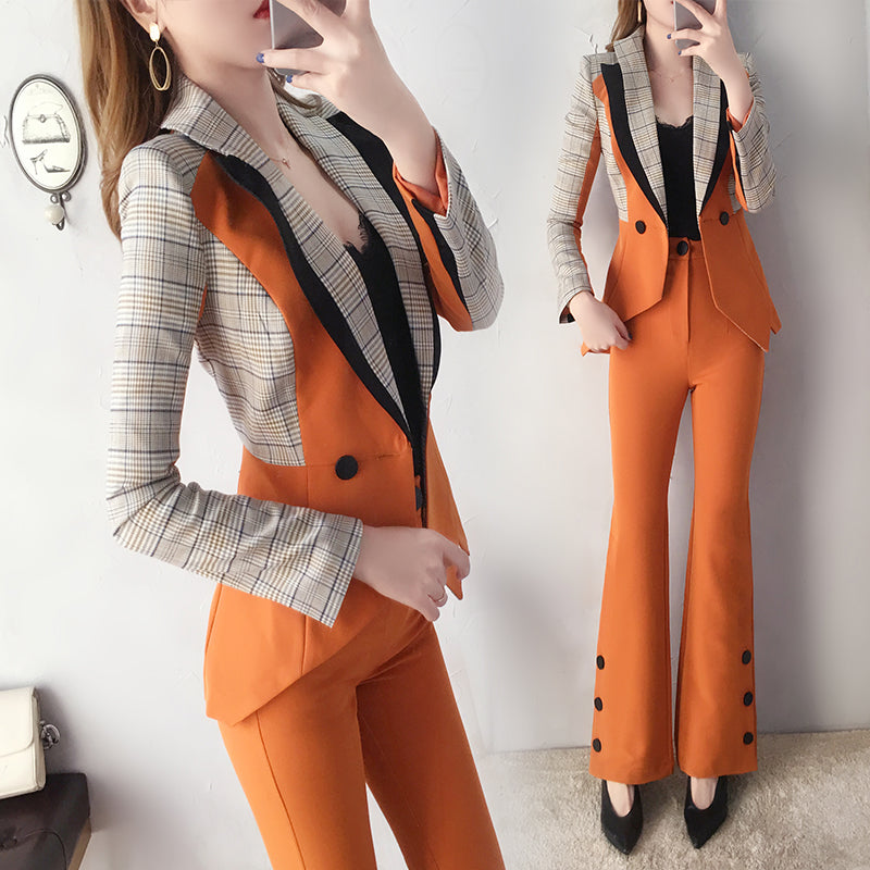 Plaid and Orange Two-piece Suit