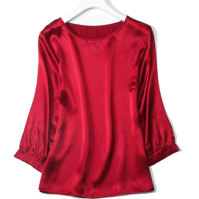 Lantern Sleeve Silkworm Pearl Satin Shirt