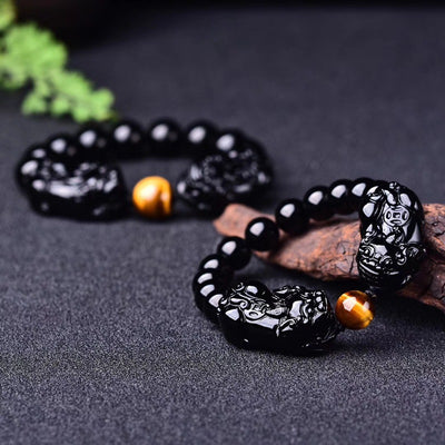 Lucky Obsidian & Tiger's Eye Pixiu Bracelet