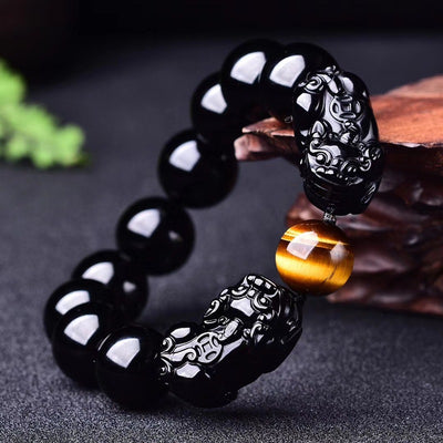Lucky Obsidian & Tiger's Eye Pixiu Bracelet