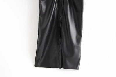 Faux Leather Long Shirtdress