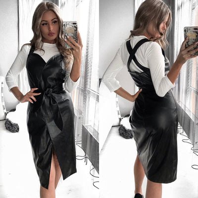 Sleeveless Faux Leather Sling Dress
