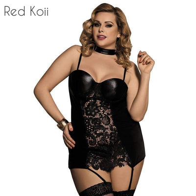 Gartered Laced Lingerie w/Faux Leather  (up 5XL)