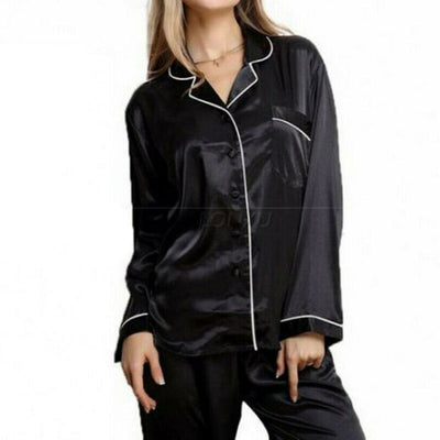 Long Sleeve Satin Real Silk Pajamas Set
