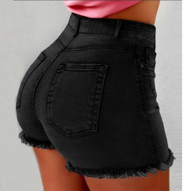High Waist Fringe Trim Cotton Shorts