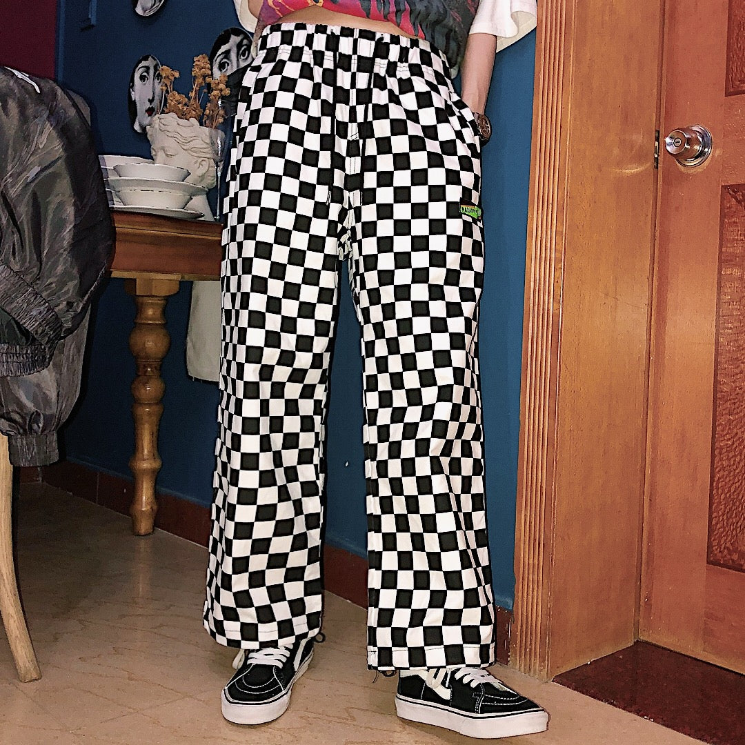 Harajuku Contrast Checkerboard Wide-leg Pants