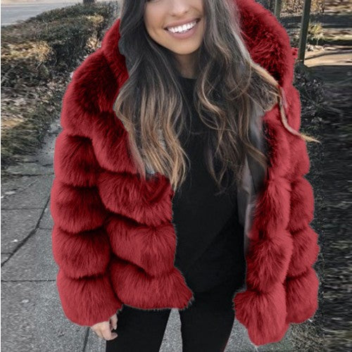 Faux Fur Puff Coat w/Hood (up to 4XL)