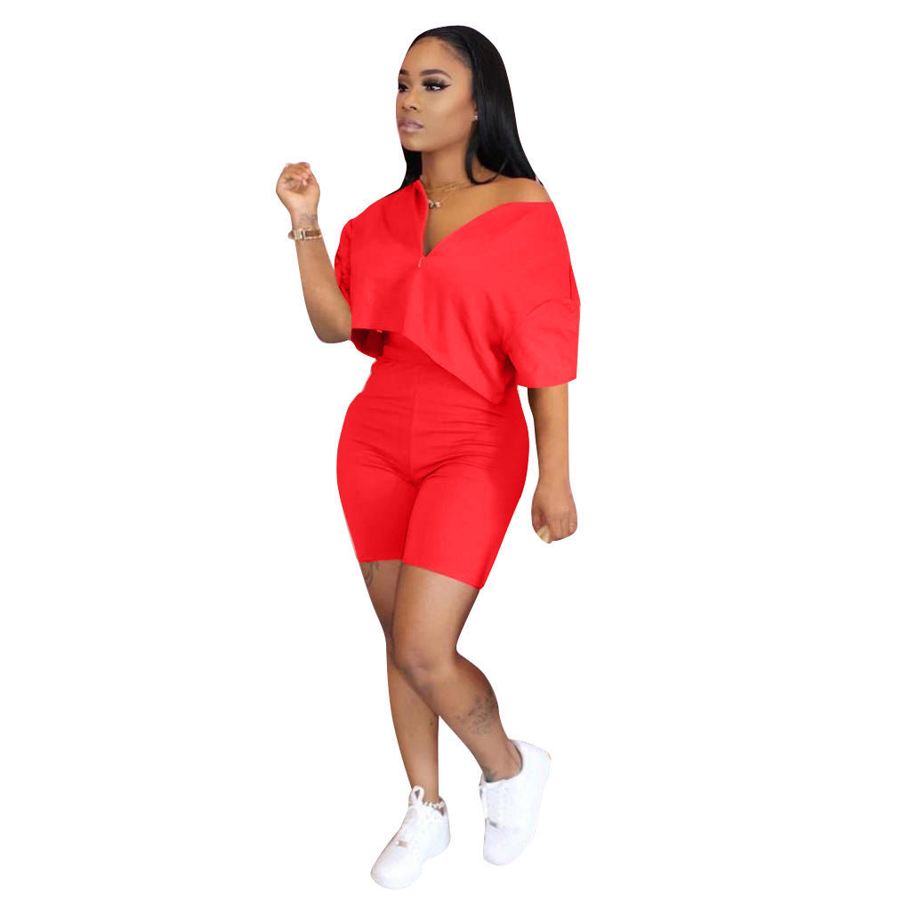 Irregularly Cut Solid Color Two Piece Set