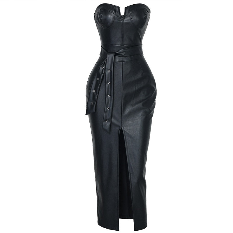 Open Back Faux Leather Dress