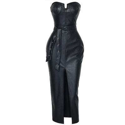 Open Back Faux Leather Dress