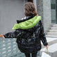 Contrast Color Shiny Hooded Down Coat