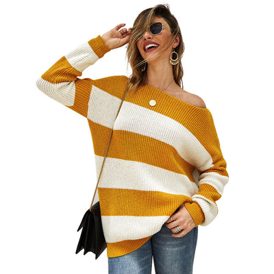 Loose Fitting Off the Shoulder Striped Sweater