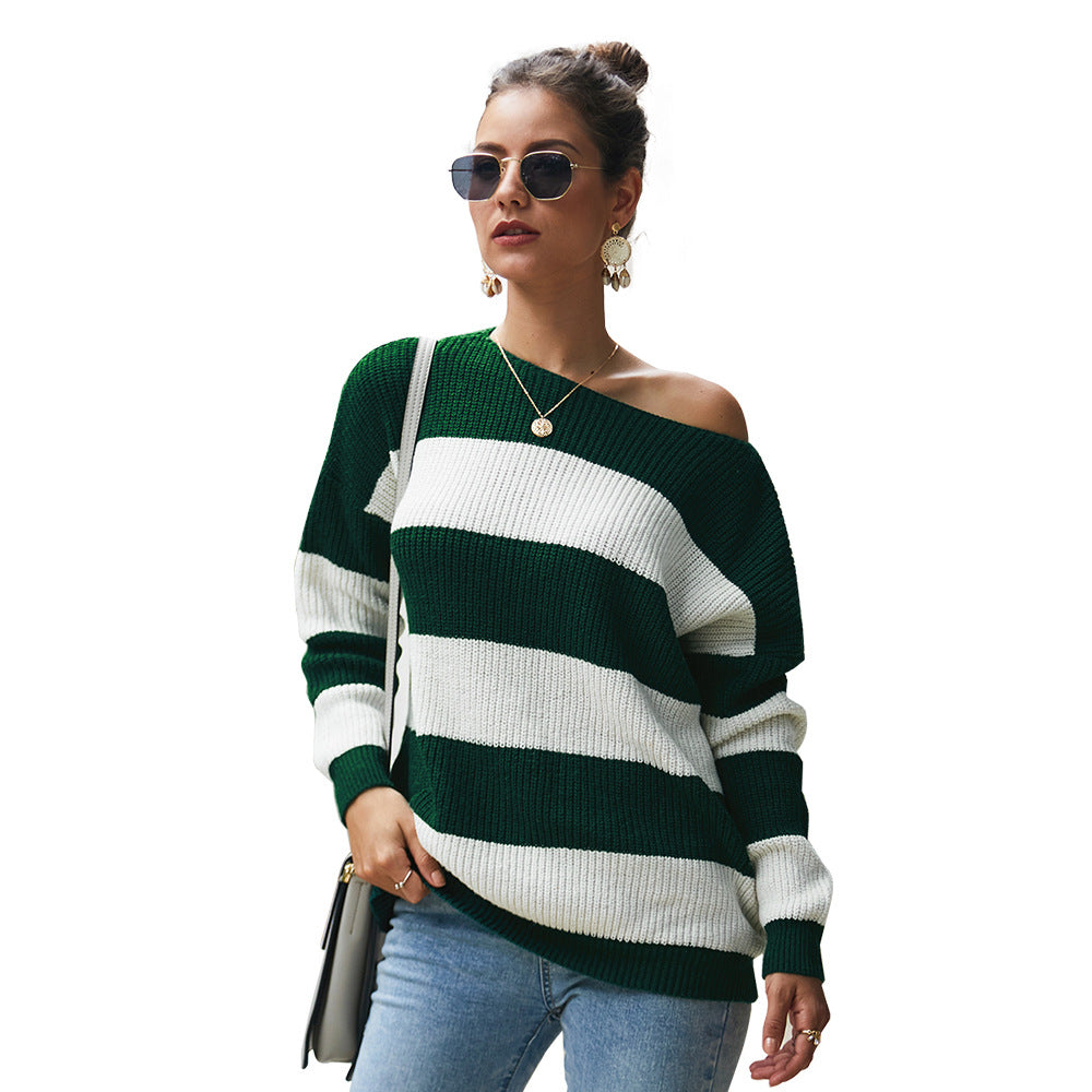 Loose Fitting Off the Shoulder Striped Sweater