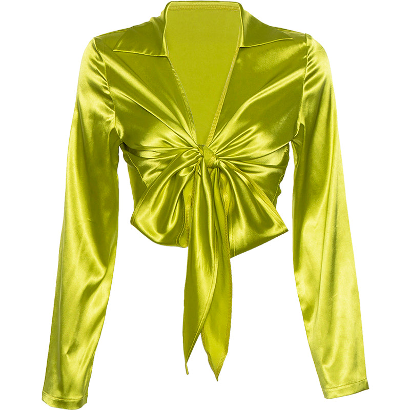 Silky Deep V Tie Chiffon Top