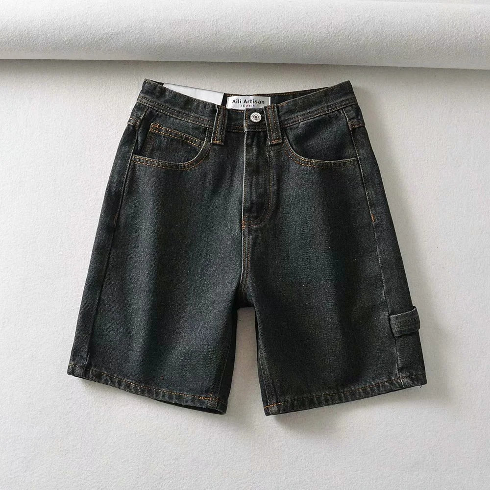 All Artisan-High Waist Denim Slim Shorts