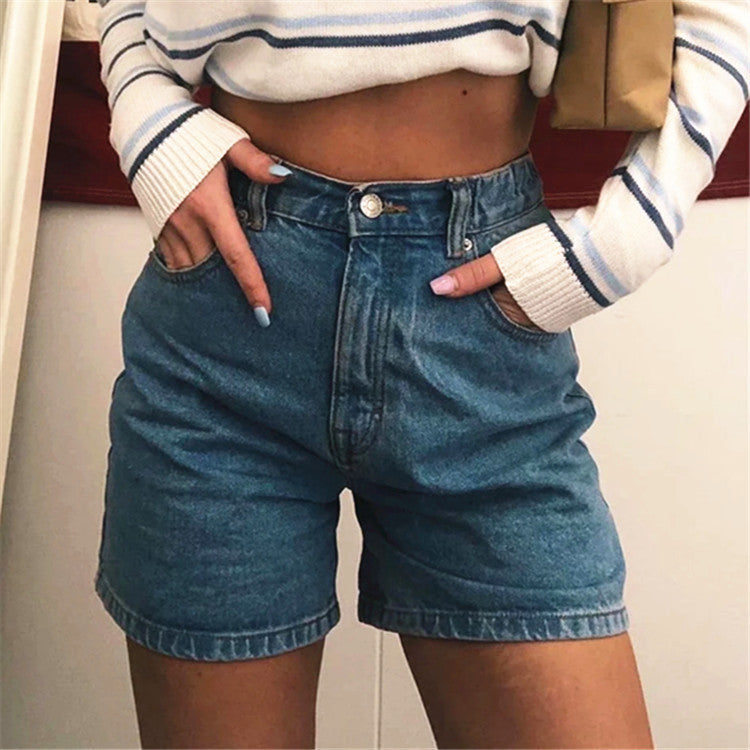 All Artisan-High Waist Denim Slim Shorts