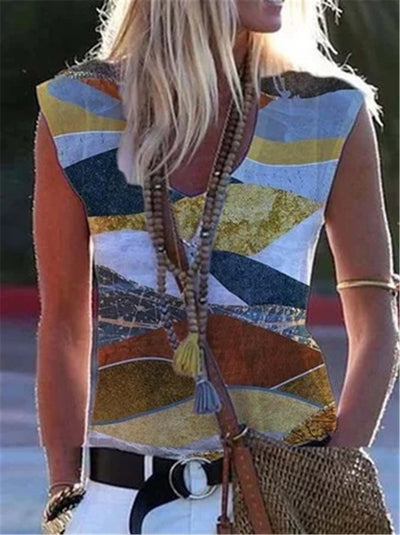 Floral Printed Sleeveless Shirt   (Plus Sizes)