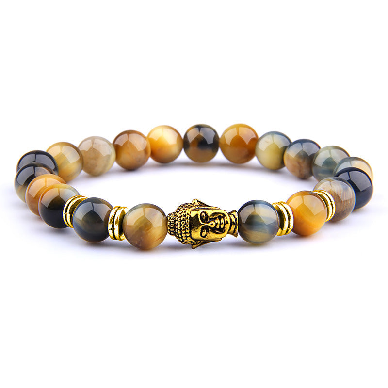 Buddha Head & Tiger's Eye Charm Bead Bracelet