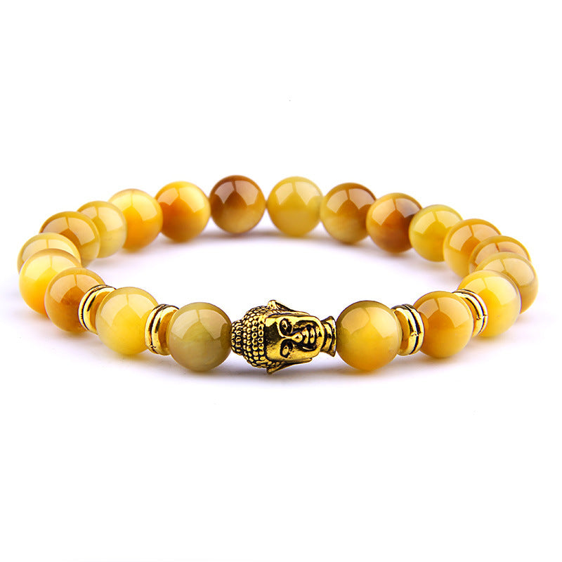 Buddha Head & Tiger's Eye Charm Bead Bracelet