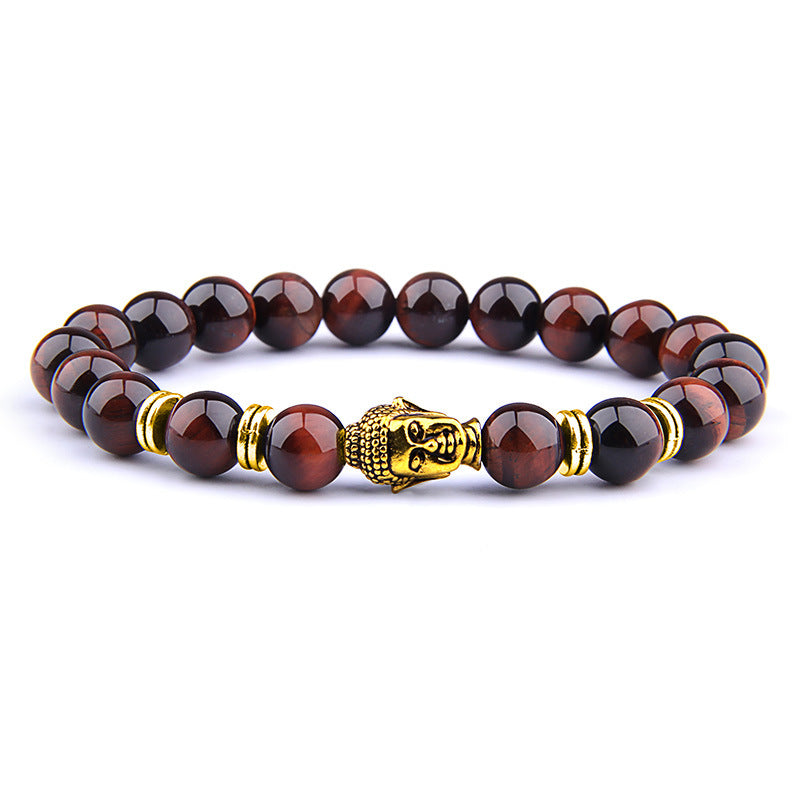Buddha Head & Tiger's Eye Charm Bead Bracelet