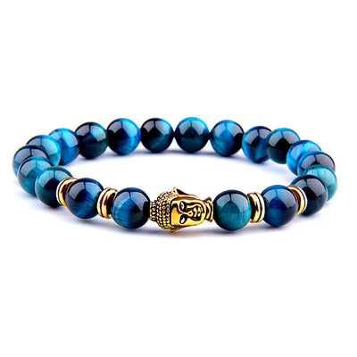 Buddha Head & Tiger's Eye Charm Bead Bracelet