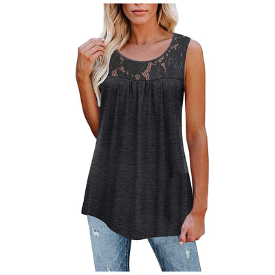 Loose Fitting Lacy O-Neck Tank Top (Plus Sizes)