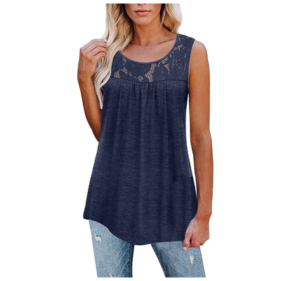 Loose Fitting Lacy O-Neck Tank Top (Plus Sizes)