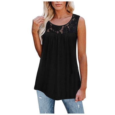Loose Fitting Lacy O-Neck Tank Top (Plus Sizes)