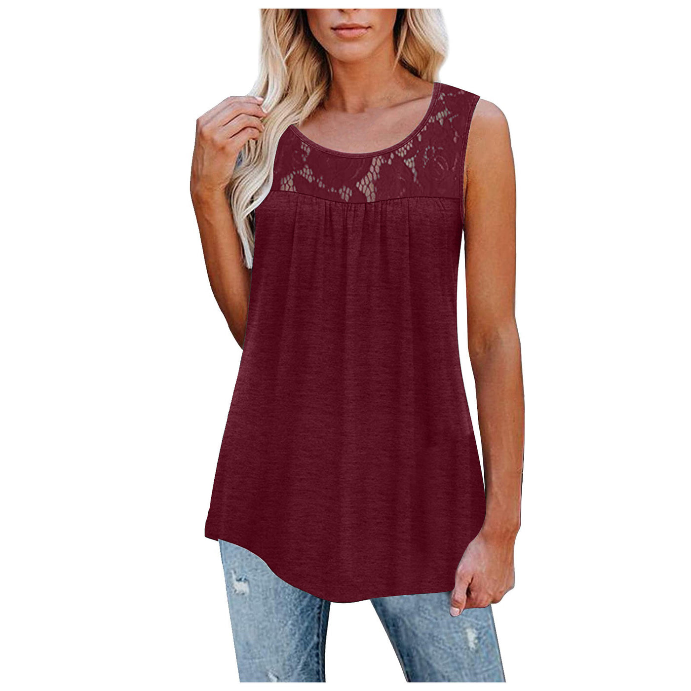 Loose Fitting Lacy O-Neck Tank Top (Plus Sizes)