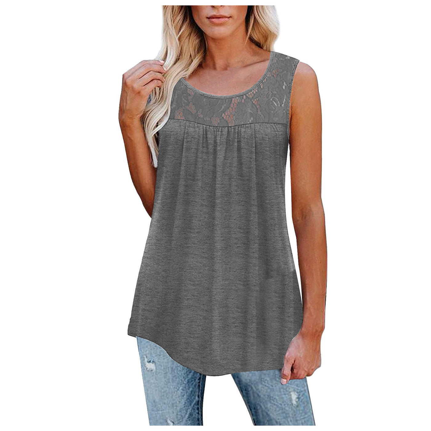 Loose Fitting Lacy O-Neck Tank Top (Plus Sizes)