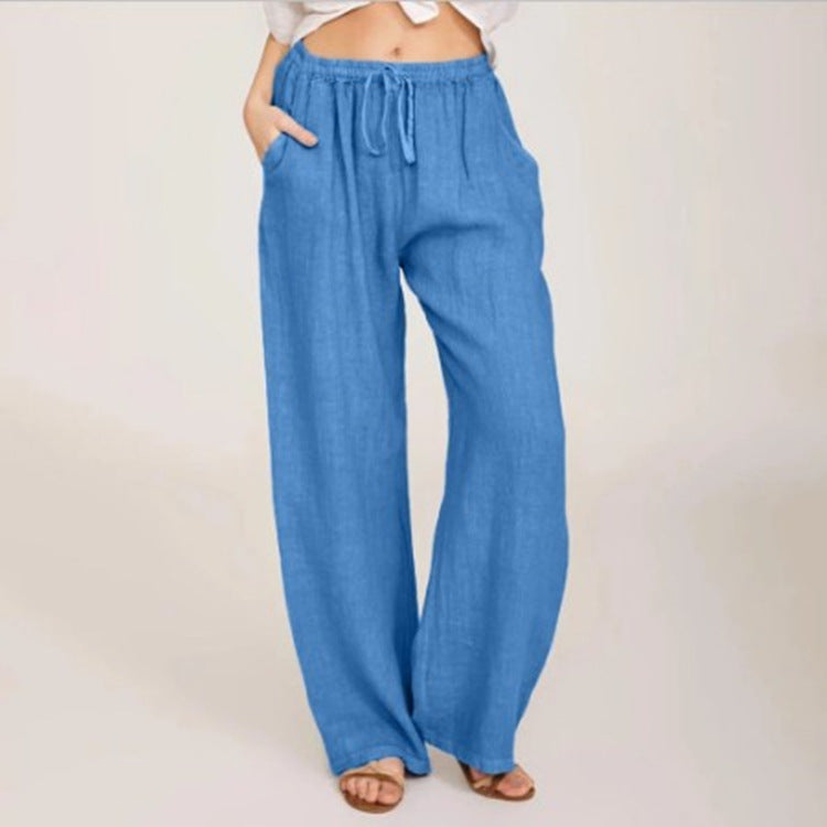 Straight Tube Drawstring Cotton & Hemp Pants