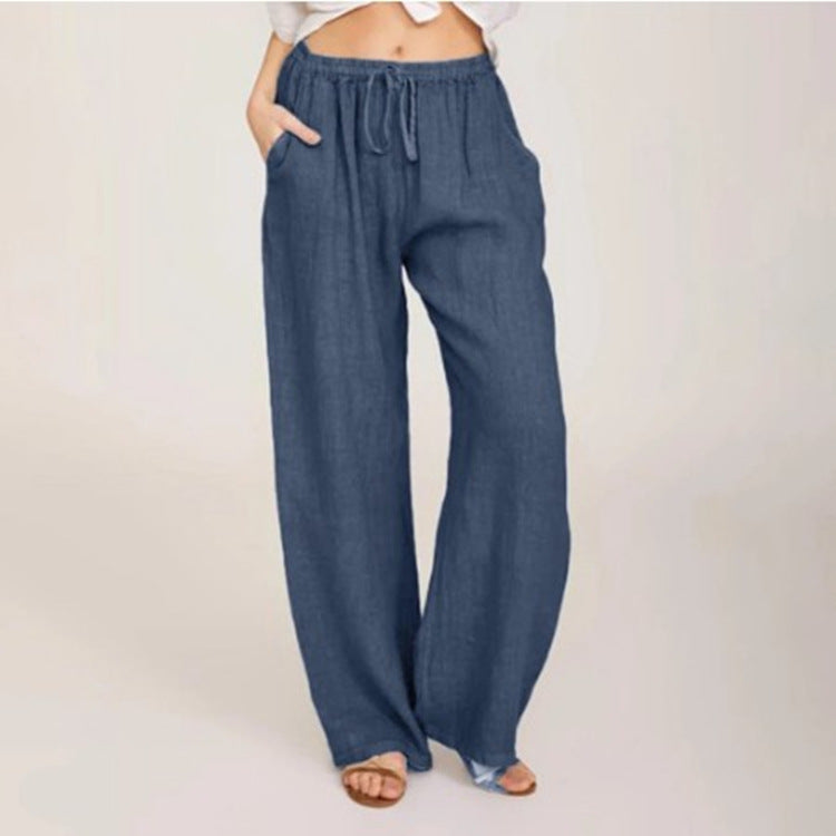 Straight Tube Drawstring Cotton & Hemp Pants
